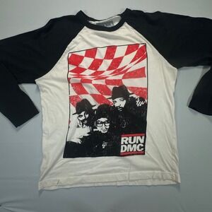 Run DMC Mens Graphic Raglan Baseball T-Shirt Black White Red Large 2014 Bravado